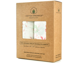 2 Pack Gift Set, Organic Cotton Muslin Swaddle Blankets for Boys and Girls, 100% Certified Organic Cotton