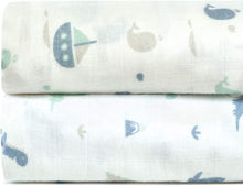 Load image into Gallery viewer, Blue Gift Box Set of Muslin Swaddle Blankets for Boys, 100% Certified Organic Cotton