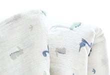 Load image into Gallery viewer, Blue Dinos Muslin Swaddle Blanket, 100% Certified Organic Cotton