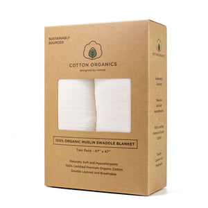 Natural White Gift Box Set of Muslin Swaddle Blankets for Boys and Girls, 100% Certified Organic Cotton